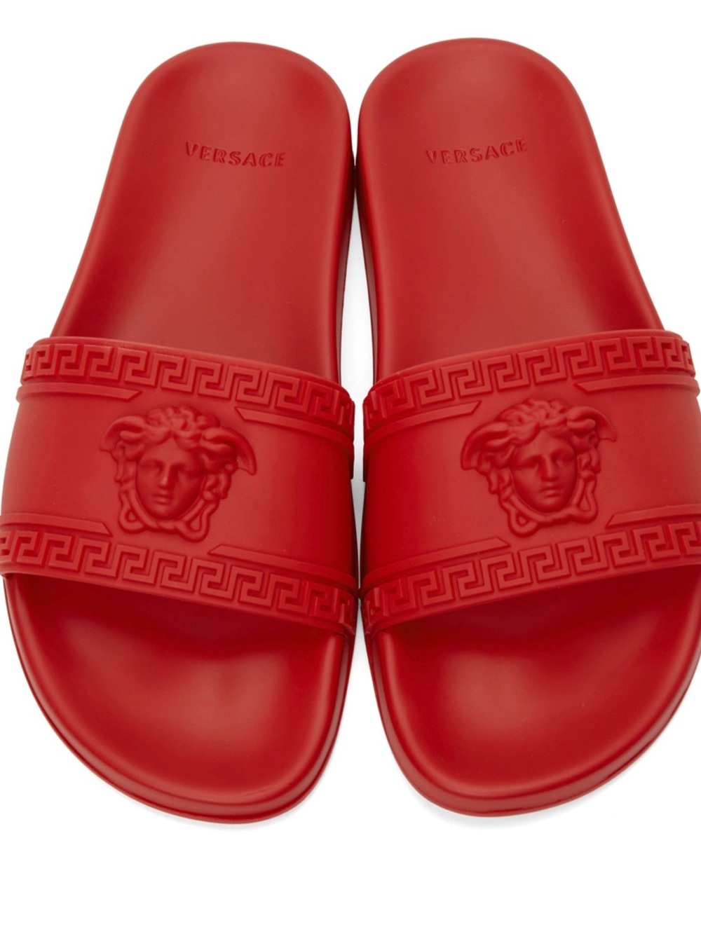 Versace Red Embossed Medusa Slide Sandals